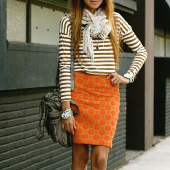 Anthropologie Charlie & Robin Quilted Pencil Mini Skirt Orange Tan Geometric 10 - Picture 15 of 16